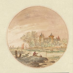 Paesaggio con un pescatore e un castello da Aarnout ter Himpel