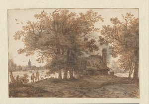 Paesaggio con una casa tra gli alberi da Aarnout ter Himpel