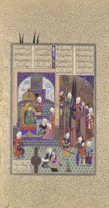 I saggi dello Shah approvano il matrimonio di Zal, Folio 86v dallo Shahnama, ca. 1525-30 da 