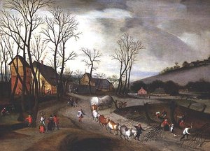 Paesaggio invernale con contadini che potano da Abel Grimmer or Grimer