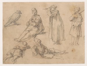 Un ragazzo seduto e due ragazzi in piedi da Abraham Bloemaert