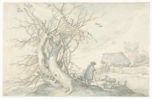 Pastore con pecore vicino a un albero morto da Abraham Bloemaert