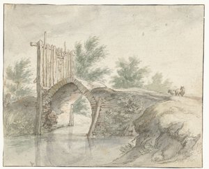 Ponte di pietra con una recinzione di legno da Abraham Bloemaert