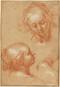 Tre studi di donne (recto); quattro studi di mani e una controprova di un giovane inginocchiato (verso)