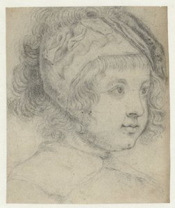 Testa di bambino con capelli ricci e cappuccio, verso destra da Abraham Bloteling
