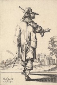 Un gentiluomo, visto da dietro, con il braccio destro teso e un mantello sulla spalla sinistra, 1629 da Abraham Bosse