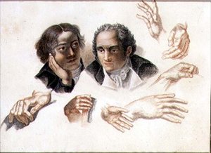 Studi di due teste e mani di gentiluomini
