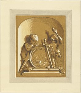 Putti accanto a medaglione con tomba, in nicchia da Abraham Delfos