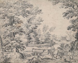 Paesaggio con uomo a cavallo da Abraham Genoels