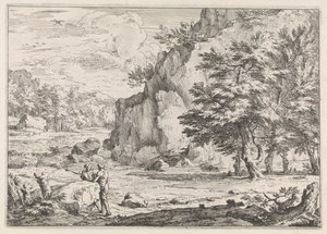 Paesaggio con roccia da Abraham Genoels