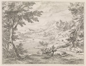 Paesaggio fluviale con una strada da Abraham Genoels