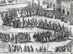 Processione per il matrimonio di Federico V, Elettore Palatino e Principessa Elisabetta, c.1613 da Abraham Hogenberg