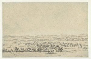 Paesaggio fluviale, con una torre in lontananza da Abraham Jansz Begeyn