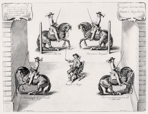 Illustrazione da un manuale di equitazione, inciso da Peeter Clouwet (1629-70), 1658