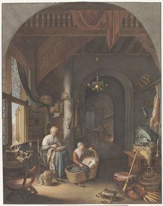 Interno con madre e bambini da Abraham Lion Zeelander