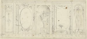 Progetto per decorazione di una stanza con cinque pannelli, di cui il centrale con vaso ornamentale da Abraham Meertens