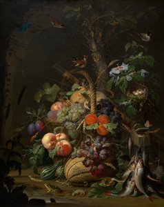 Natura morta con frutta, pesce e nido da Abraham Mignon