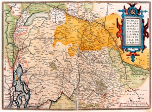 Brabantiae Germaniae Inferioris Nobilissimmae Provinciae Descriptio Mappa geografica del territorio a sud dei Paesi Bassi Germanici (Kempeland) tratta da 