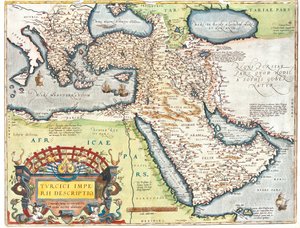 Croazia, Romania, Bosnia-Erzegovina, Serbia, Bulgaria, Montenegro, Kosovo, Albania, Macedonia, Grecia, Turchia, Russia meridionale, Georgia, Azerbaijan, Armenia, Iran, Iraq, Siria, Libano, Israele, Giordania, Arabia Saudita, Kuwait, Qatar, Bahrain, Emirati da Abraham Ortelius
