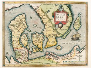 Daniae regni Typus Mappa geografica del territorio della Danimarca e della Svezia meridionale da 