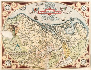 Descriptio Germaniae Inferioris Mappa geografica del territorio dei Paesi Bassi Germanici da "Theatrum Orbis Terrarum" di Abraham Ortelius da Abraham Ortelius