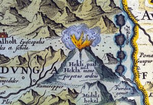 Vulcano Hekla in Islanda. Atlante di Abraham Ortelius, Amsterdam 1588. da Abraham Ortelius