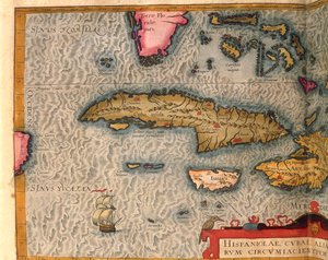 Mappa di Cuba e Giamaica dal Theatrum Orbis Terrarum di Abraham Ortelius, stampata ad Anversa da Abraham Ortelius