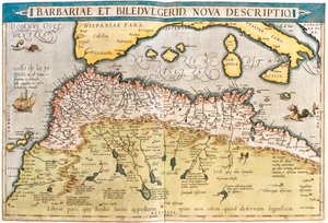 Marocco, Algeria, Tunisia, Libia occidentale, Sahara occidentale, Mauritania, Senegal, Mali, Niger. da Abraham Ortelius