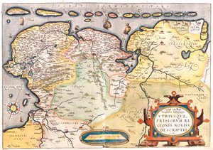 Paesi Bassi (Province: Overijssel, Flevoland, Drenthe, Friesland, Groningen), Germania (Stati: Bassa Sassonia, Nord Reno-Westfalia) da Abraham Ortelius