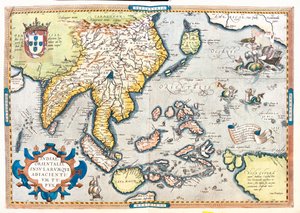 Pakistan, India, Sri Lanka, Nepal, Bhutan, Bangladesh, Cina meridionale, Birmania, Thailandia, Laos, Vietnam, Cambogia, Malesia, Brunei, Indonesia, Filippine, Taiwan, Giappone meridionale. da Abraham Ortelius