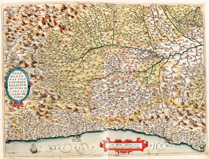 Pedemontanae Vicinorumque Regionum Auctore Iacobo Castaldo Descrip. Mappa geografica del territorio dell