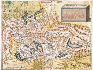 Switzerland, Germany (State: Baden-Württemberg, Bavaria), Austria (State: Voralberg), Liechtenstein, Italy (Region: Trentino-Alto Adige, Lombardy, Piedmont, Aosta Valley), France (Region: Franche-Comté, Rhône-Alpes, Alsace), da Abraham Ortelius