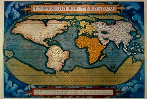 Il planisfero, cartografia di Anversa, 1571 da Abraham Ortelius