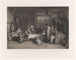 Interno sobrio con uomini che sequestrano i beni di una famiglia da Abraham Raimbach