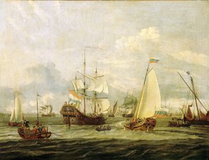 Pietro il Grande (1672-1725), zar di Russia, ispeziona una barca ad Amsterdam (Olanda). Olio su tela di Abraham Storck (1635-1710). da Abraham Storck