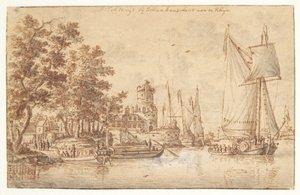 Paesaggio renano con castello e navi