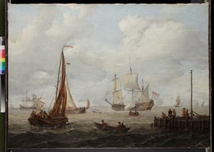 Scena marina con una nave da guerra olandese da Abraham Storck