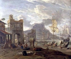 Porto marittimo con grandi e piccole navi