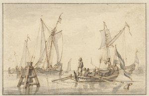 Mare calmo con alcune barche da Abraham Storck