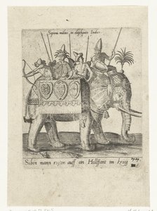 Indiani su un elefante da guerra da Abraham de Bruyn (attributed to)