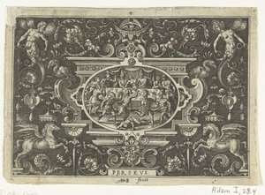 Cartouche: Fineo interrompe il matrimonio di Perseo e Andromeda da Abraham de Bruyn