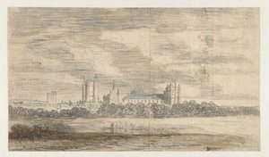 Veduta del castello di Vincennes, dietro una fila di alberi