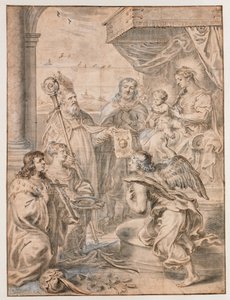 Maria con bambino sul trono adorata da tre santi