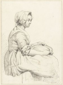 Donna seduta con un piatto in grembo, verso destra da Abraham van Strij (I)