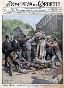 Una statua acquistata dal governo per 450 mila lire viene portata a Roma e consegnata al Ministro Rava. Ill. di Beltrame. La Domenica del Corriere. 10/1909 da Achille Beltrame