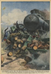 A un passaggio a livello sulla linea Montebelluna-Padova, un autocarro con rimorchio da Achille Beltrame