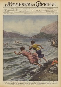 Alle grida di due giovanotti, colti da malore durante un bagno nelle acque del lago di Molveno da Achille Beltrame