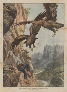 Audace caccia ad un nido di aquile in un crepaccio di rocce da Achille Beltrame
