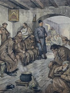 BELTRAME, Achille (1871-1945). Prigionieri russi in sciopero della fame per la libertà dei loro compagni tubercolotici. Illustrazione di A. Beltrame, La Domenica del Corriere, 19 giugno