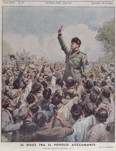 Benito Mussolini (1883-1945) acclamato dal popolo, da 